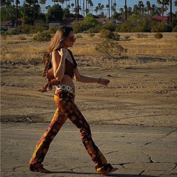 Burning Man Marble Mid Waist Cut Out Sides Flare Pants - Picture 2 of 7